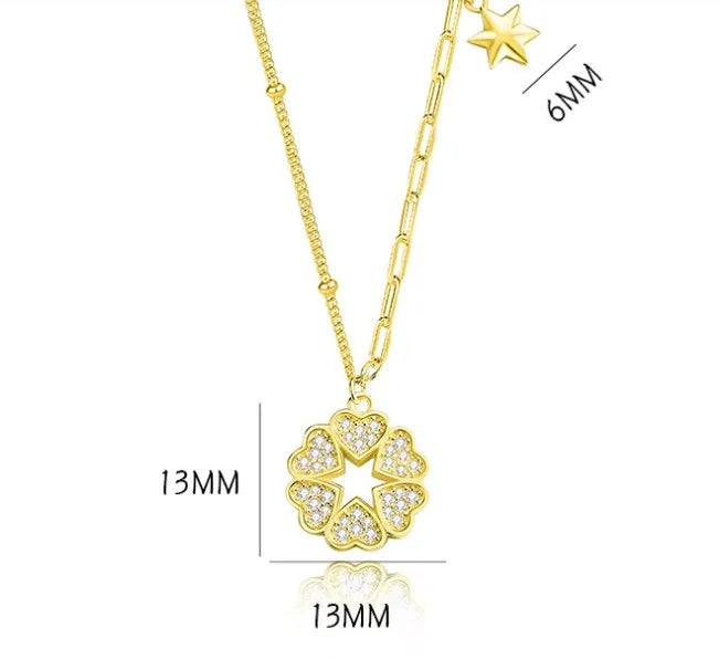 Simple Heart-Shaped Sterling Silver Pendant Necklace with Zircon Inlay
