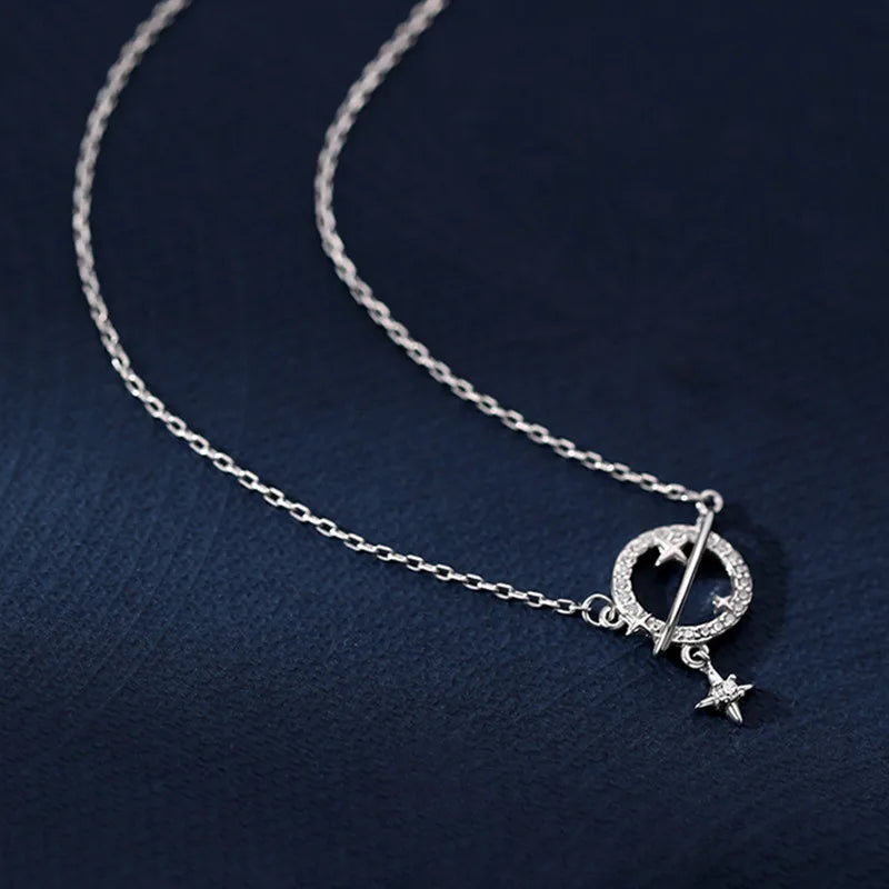 Sterling Silver Classic Planet Pendant Necklace with Rhinestones