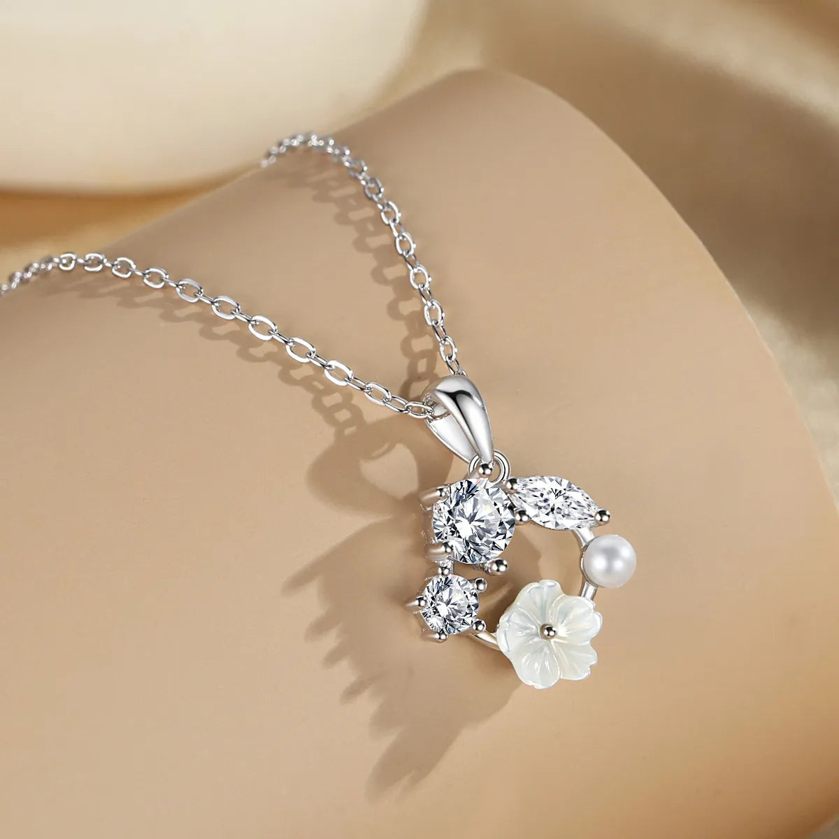 Sterling Silver Plated Flower Pendant Necklace - Elegant & Timeless