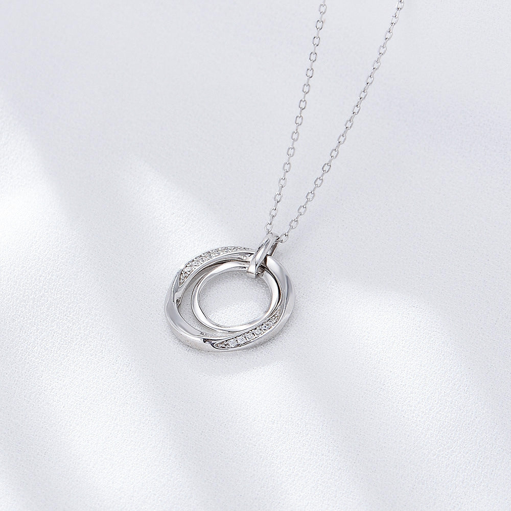Fashion Geometric Sterling Silver Pendant Necklace with Zircon Inlay - Women's Jewelry