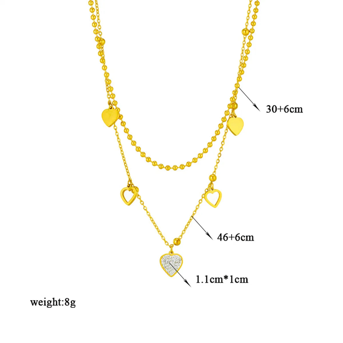 Elegant Heart Shape Layered Necklace with Zircon Inlay | Titanium Steel Gold Plated