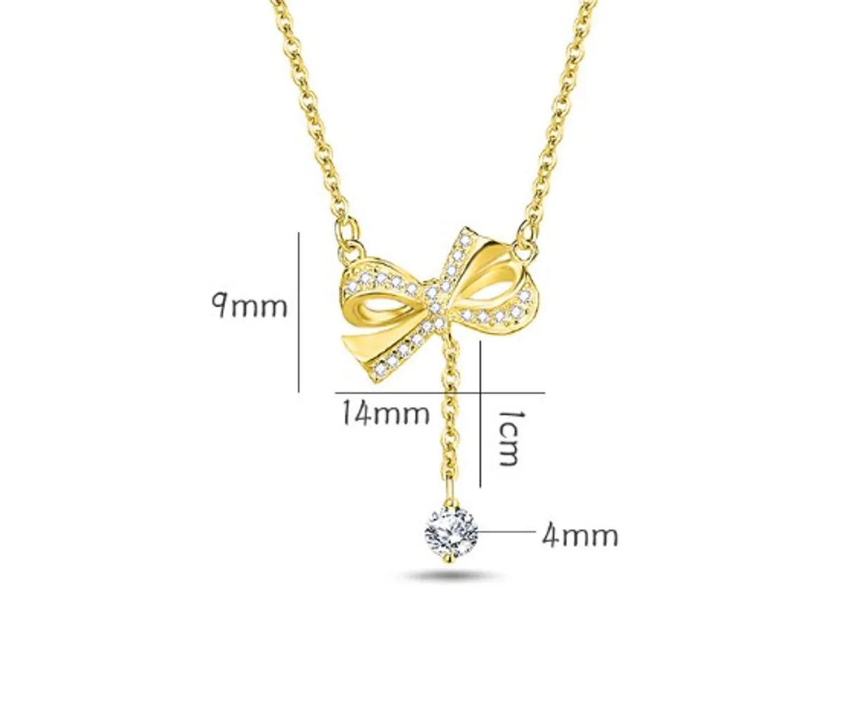 Simple Style Bow Knot Sterling Silver Pendant Necklace with Zircon Inlay