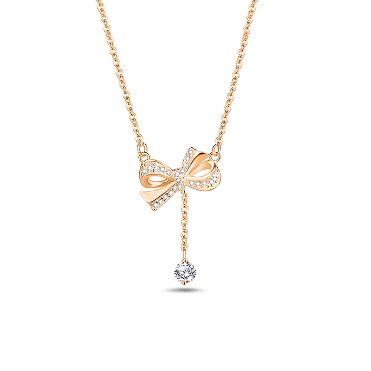 Simple Style Bow Knot Sterling Silver Pendant Necklace with Zircon Inlay