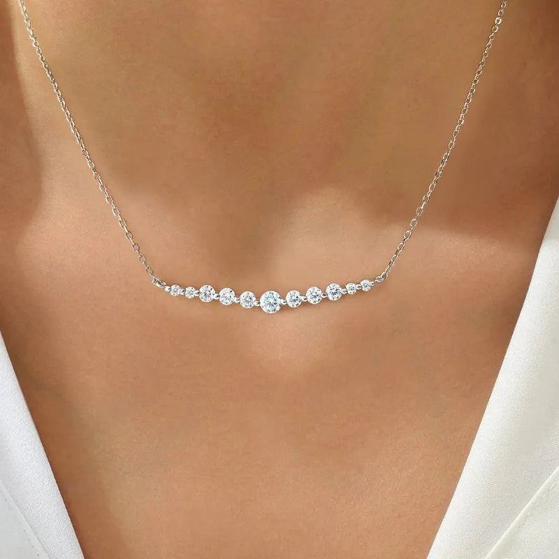 Casual Solid Color Sterling Silver Moissanite Necklace - White Gold Plated