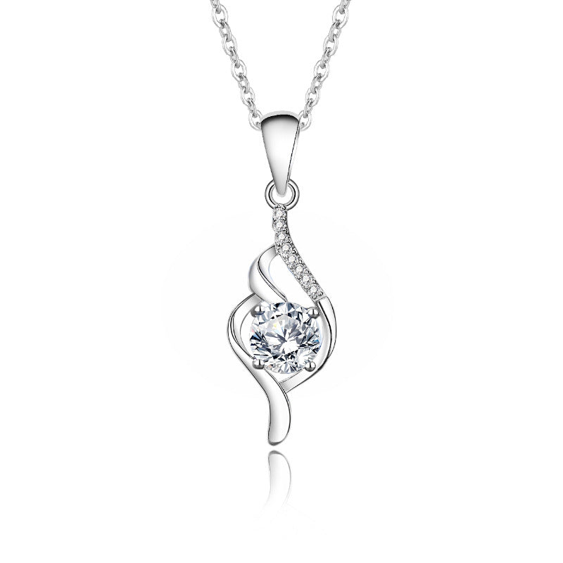 Simple Style Geometric Sterling Silver Pendant Necklace with Moissanite Inlay