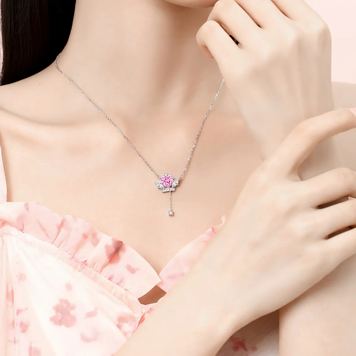 Simple Style Classic Color Block Sterling Silver & Zircon Pendant Necklace - Elegant and Timeless