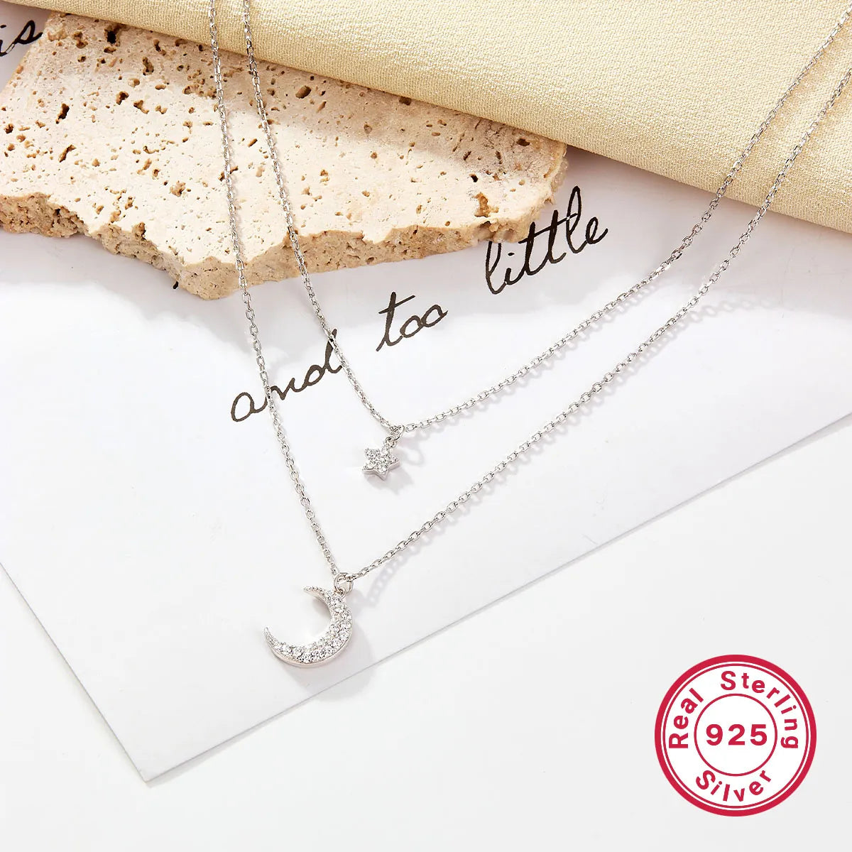 Simple Style Star Moon 925 Sterling Silver Pendant Necklace with Zircon Inlay