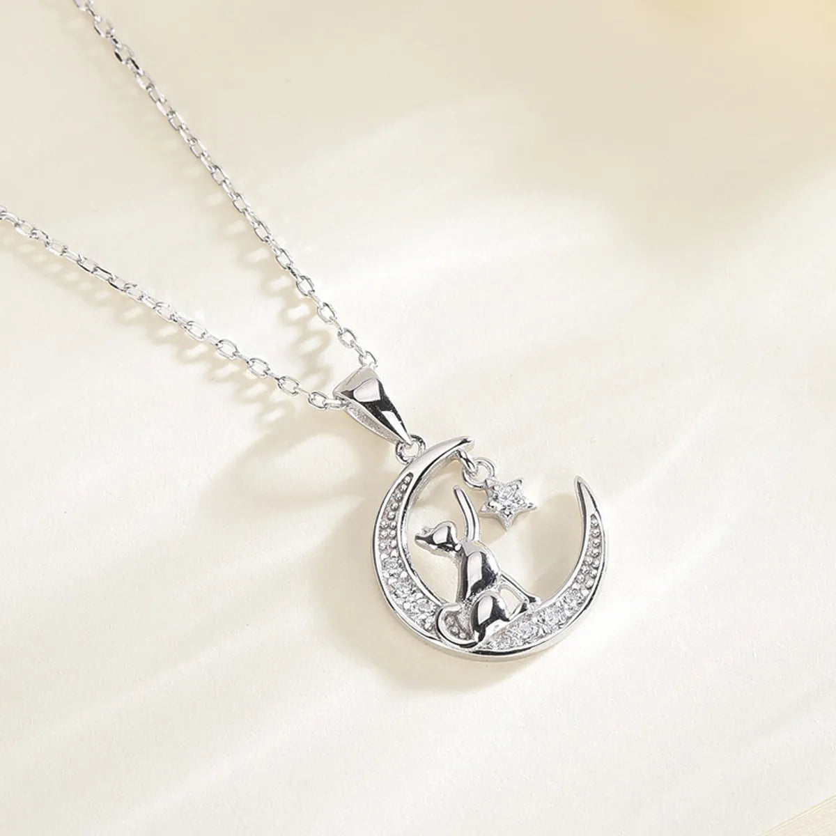 Simple Style Moon Cat Sterling Silver Inlay Zircon Pendant Necklace - Elegant & Trendy Jewelry