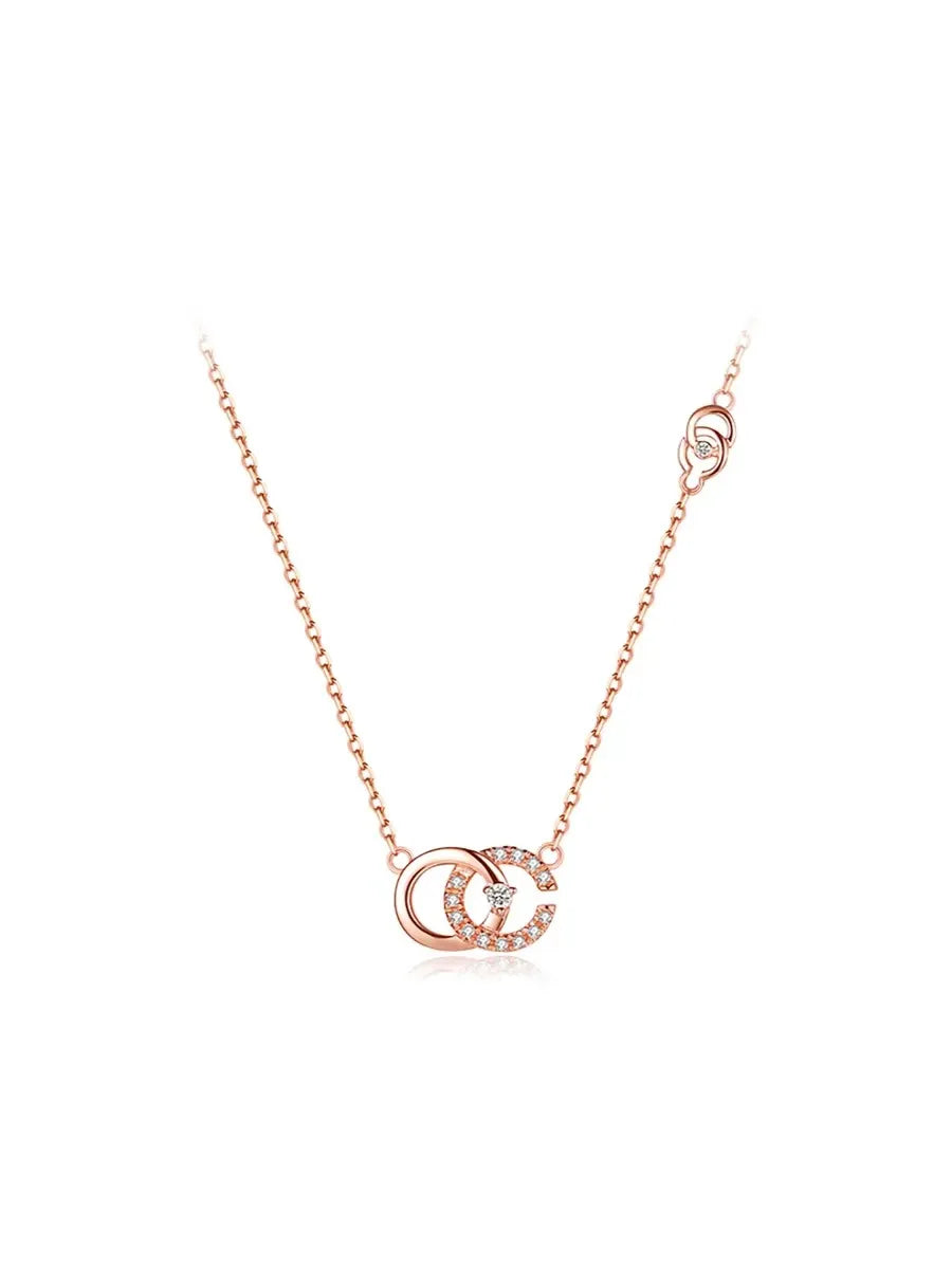 Elegant Double Ring Sterling Silver Zircon Pendant Necklace - Trendy & Timeless