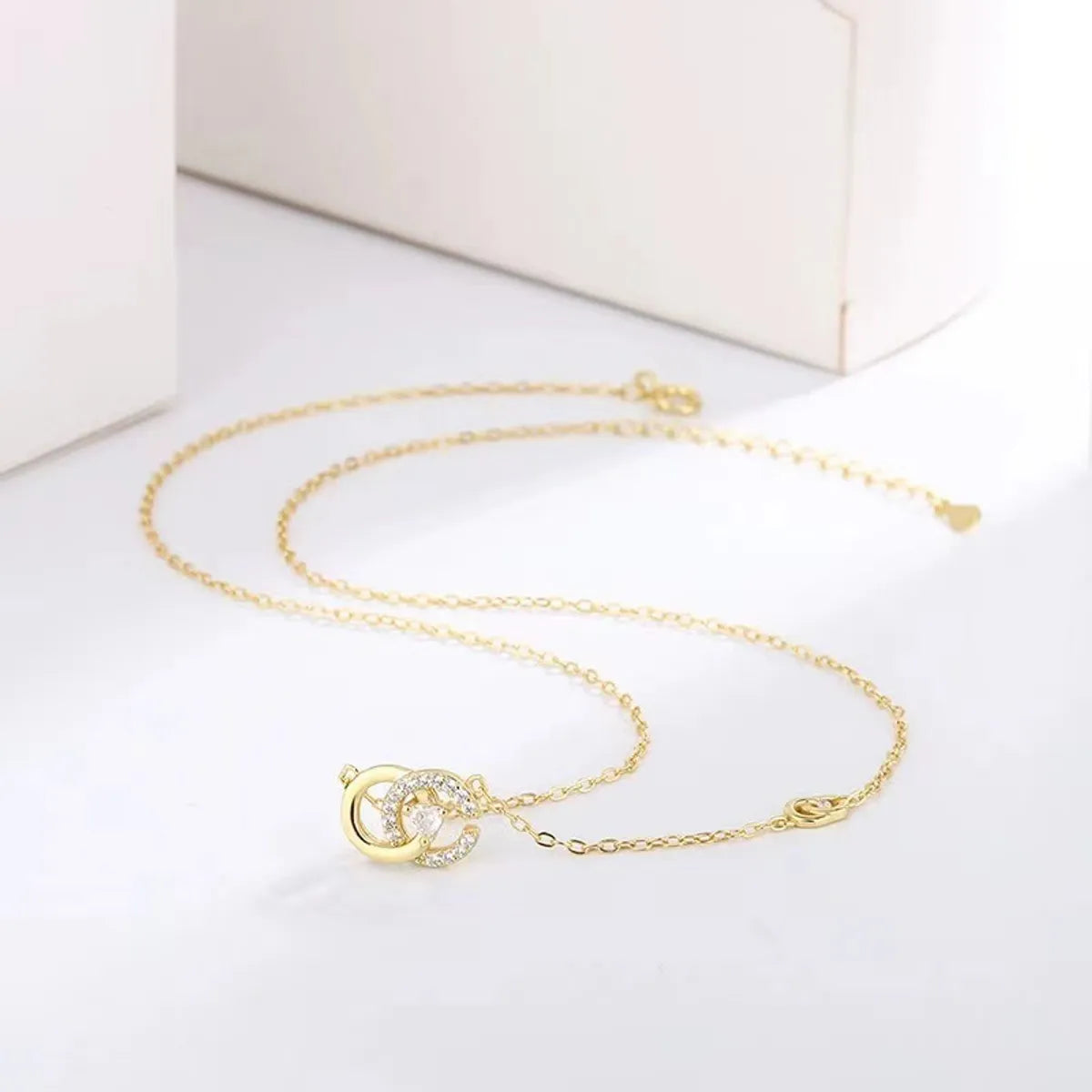 Elegant Double Ring Sterling Silver Zircon Pendant Necklace - Trendy & Timeless