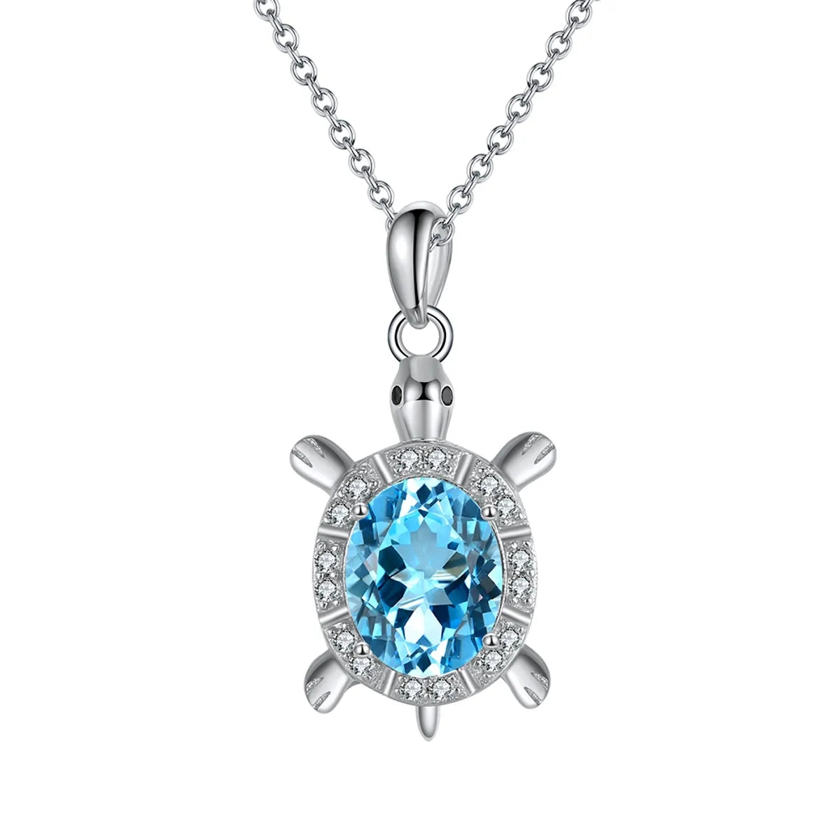 Sterling Silver White Gold Plated Tortoise Crystal Zircon Pendant Necklace