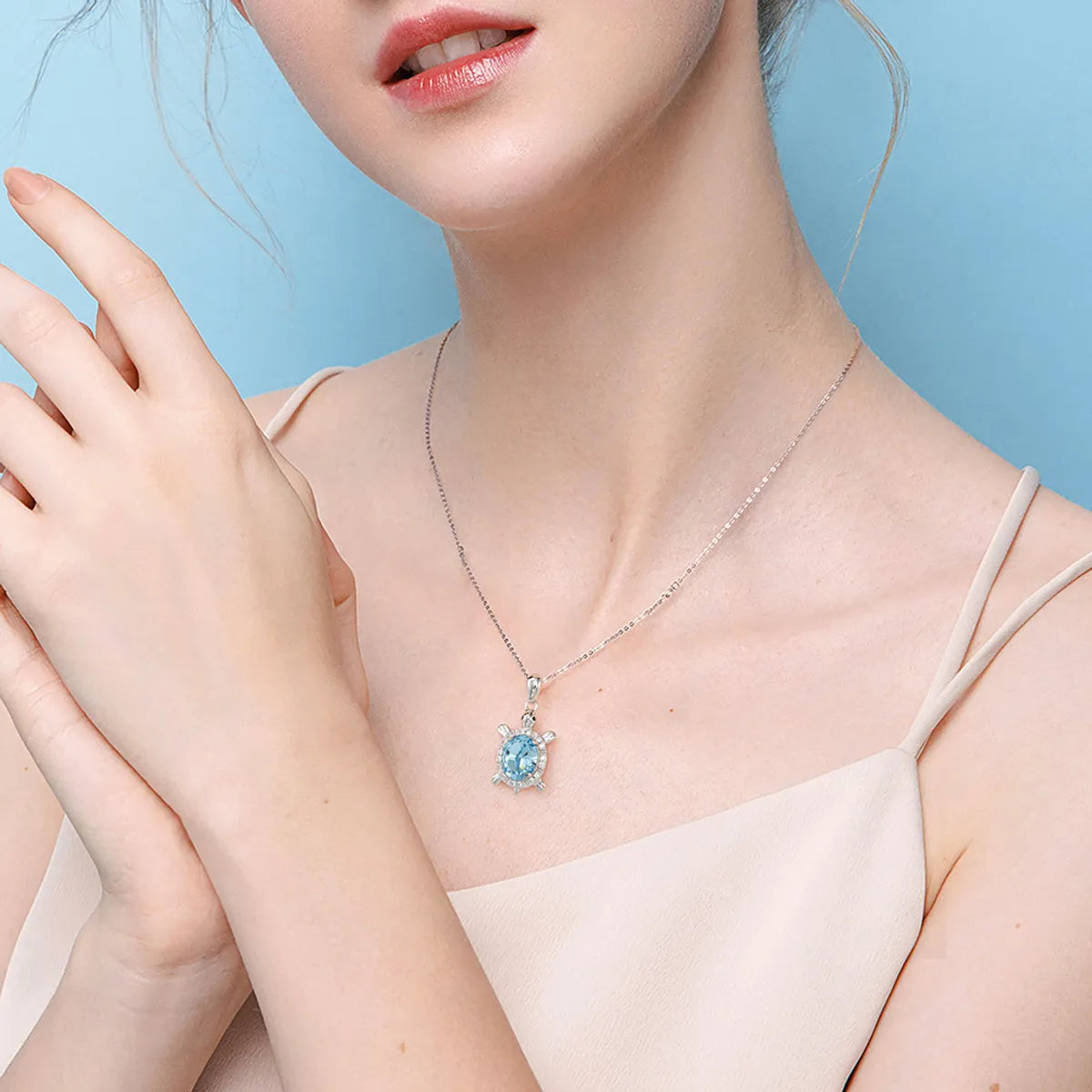 Sterling Silver White Gold Plated Tortoise Crystal Zircon Pendant Necklace