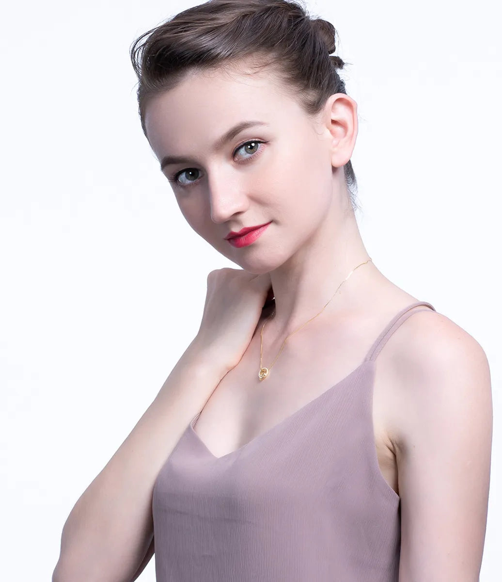 Simple Style Classic O-Shape Zircon Inlay Sterling Silver Pendant Necklace – White Gold Plated