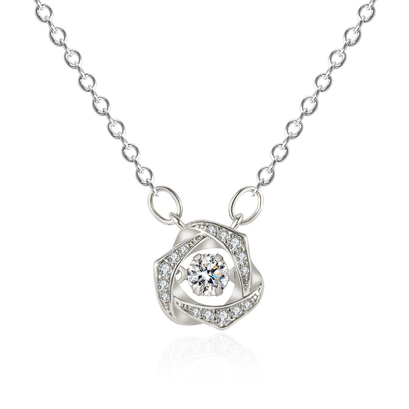 925 Sterling Silver Floral Heart Necklace – Dancing Stone Clavicle Chain | Dariya Jewelry