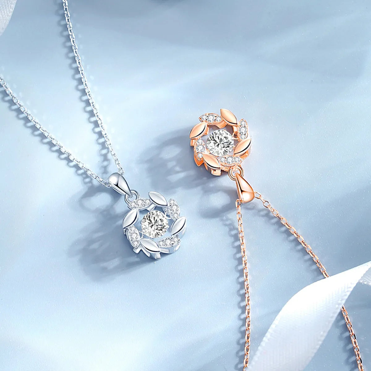 Elegant Moissanite & Zircon Wreath Pendant in 925 Sterling Silver – NDIY91