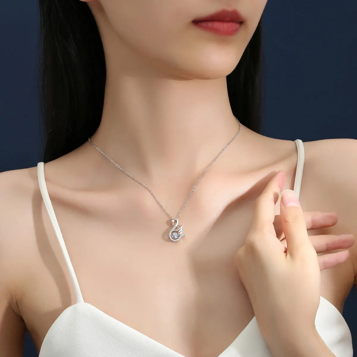 Swan Moissanite Pendant Necklace in 925 Sterling Silver | Elegant & Sparkly Charm SKU: NDIY92