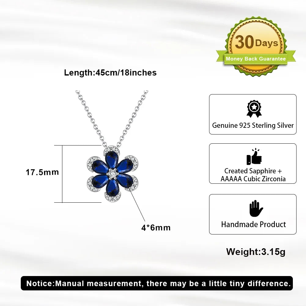 Sterling Silver Flower Pendant Necklace with White Gold Plating & Zircon Inlay - Glam Sweet & Shiny
