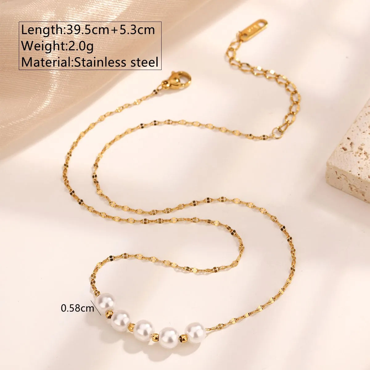 Elegant Gold-Plated Pearl Jewelry Set – Stainless Steel Hoop Earrings & Necklace