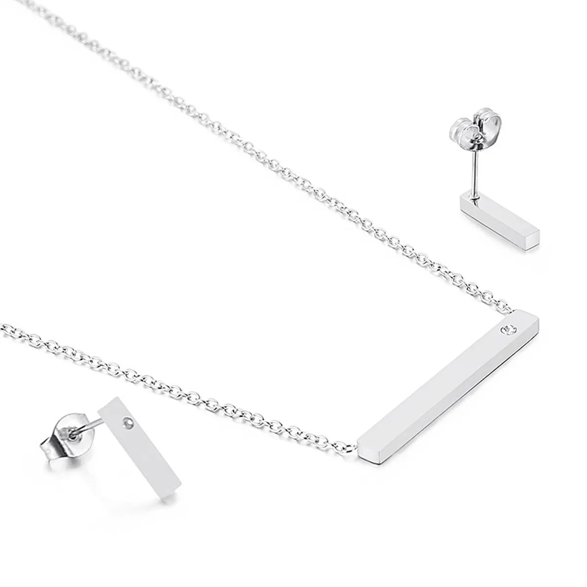 Simple Style Solid Color Stainless Steel & Titanium Steel Jewelry Set with Rhinestones – 18K Gold Plated