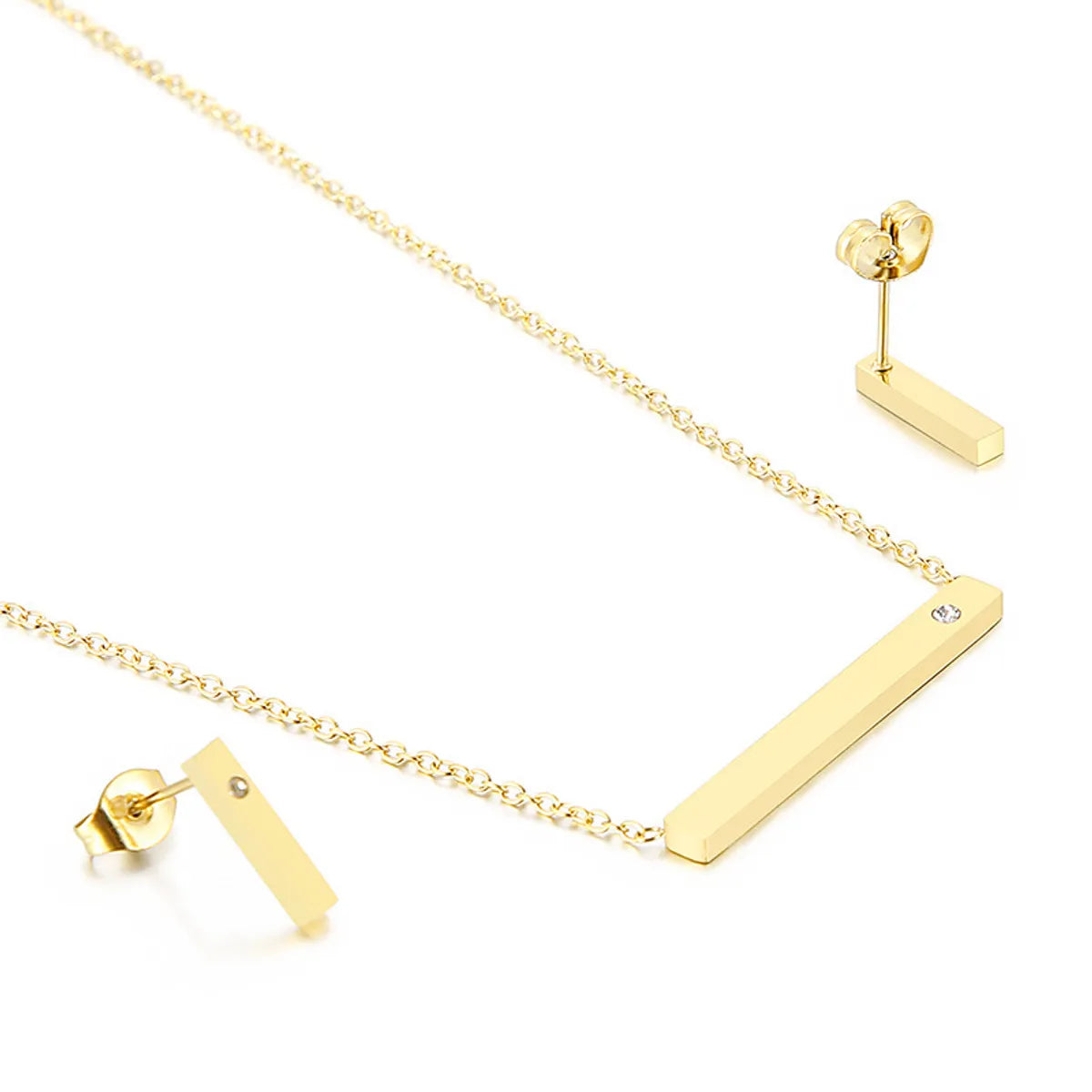 Simple Style Solid Color Stainless Steel & Titanium Steel Jewelry Set with Rhinestones – 18K Gold Plated