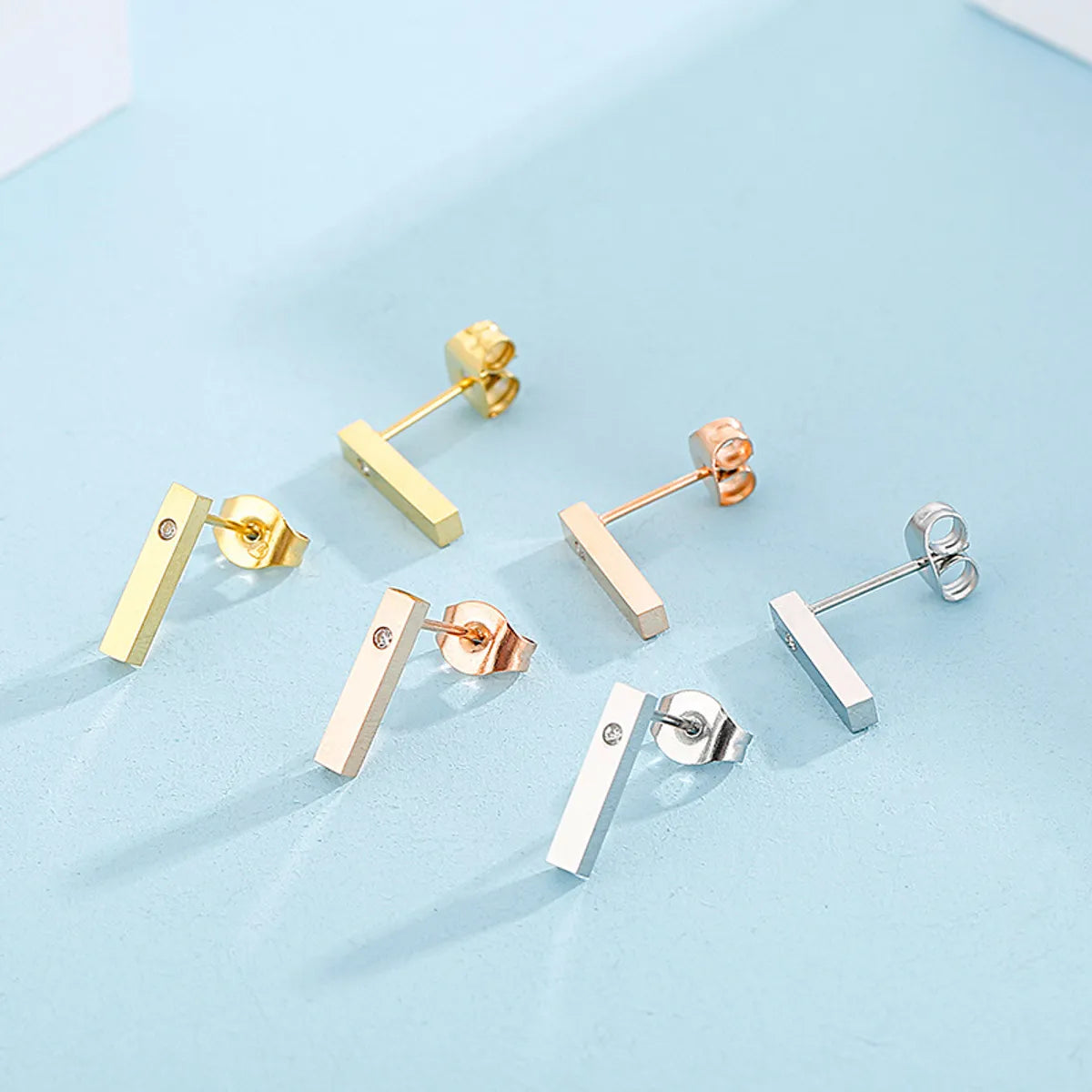 Simple Style Solid Color Stainless Steel & Titanium Steel Jewelry Set with Rhinestones – 18K Gold Plated