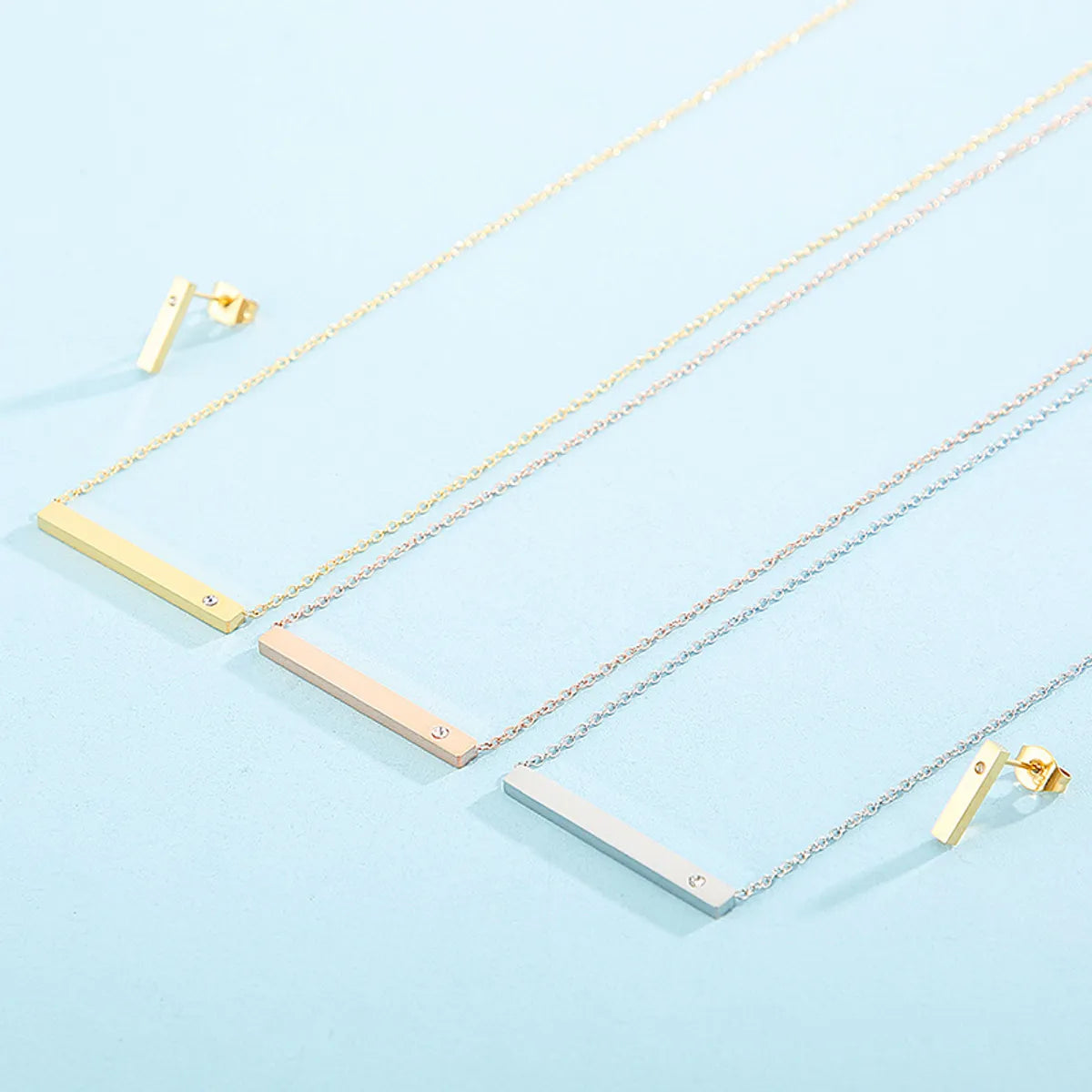Simple Style Solid Color Stainless Steel & Titanium Steel Jewelry Set with Rhinestones – 18K Gold Plated