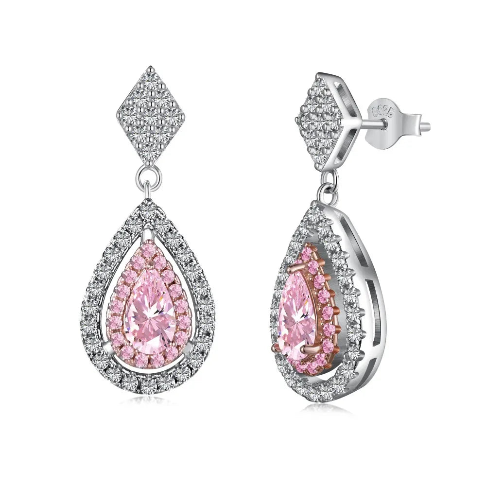 Simple Style Water Droplet Sterling Silver Inlay Zircon Jewelry Set for Women