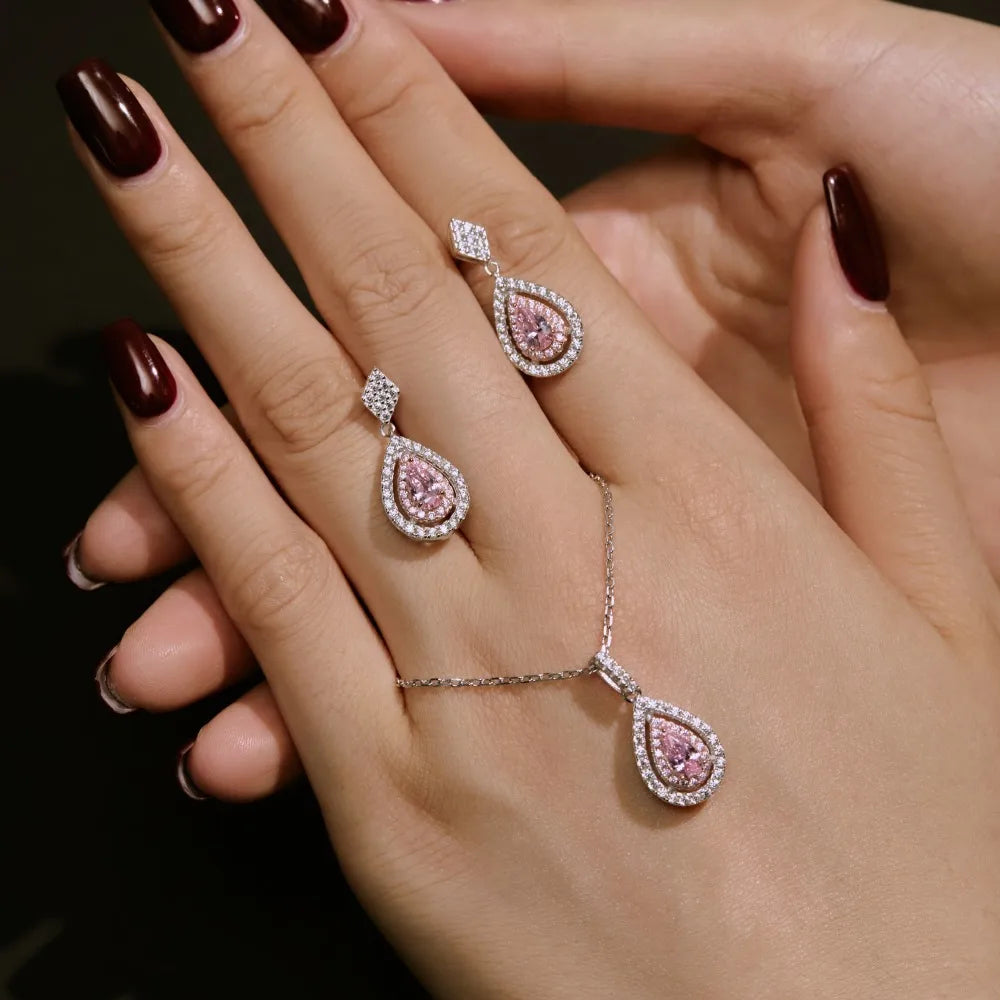 Simple Style Water Droplet Sterling Silver Inlay Zircon Jewelry Set for Women