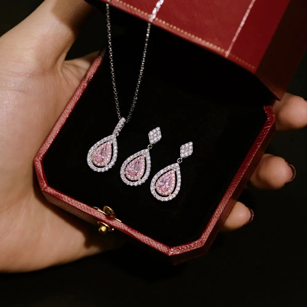 Simple Style Water Droplet Sterling Silver Inlay Zircon Jewelry Set for Women