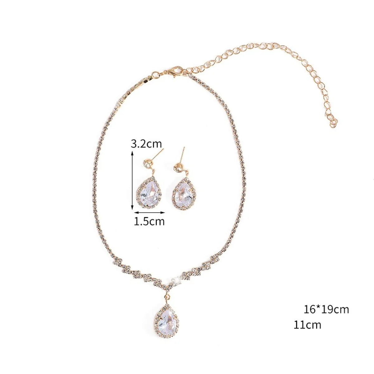 IG Style Shiny Water Droplet Zinc Alloy Rhinestone Jewelry Set – Elegant and Sparkling