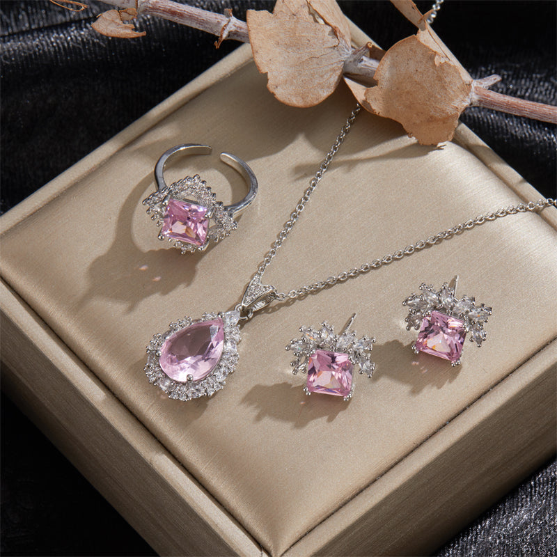 Casual Punk Square Water Droplets Zircon Inlay 18K Gold Plated Jewelry Set