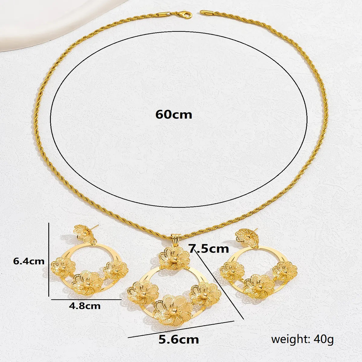 Casual Vintage Style 18K Gold-Plated Flower Jewelry Set for Women | Simple & Elegant Design