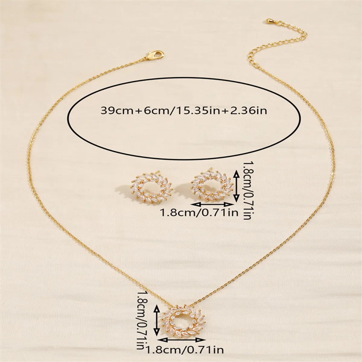 Copper 18K Gold Plated IG Style Shiny Hollow Out Circle Zircon Jewelry Set