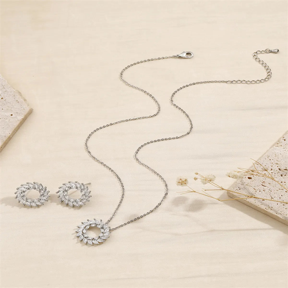 Copper 18K Gold Plated IG Style Shiny Hollow Out Circle Zircon Jewelry Set