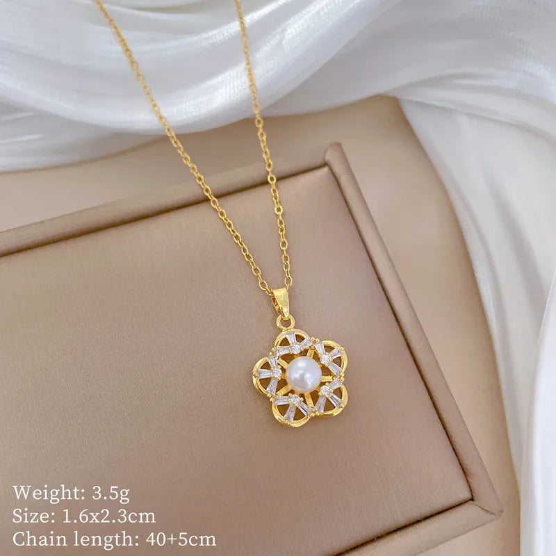 Titanium Steel Copper Gold Plated Hollow Flower Zircon Jewelry Set – Elegant, Luxurious, Simple