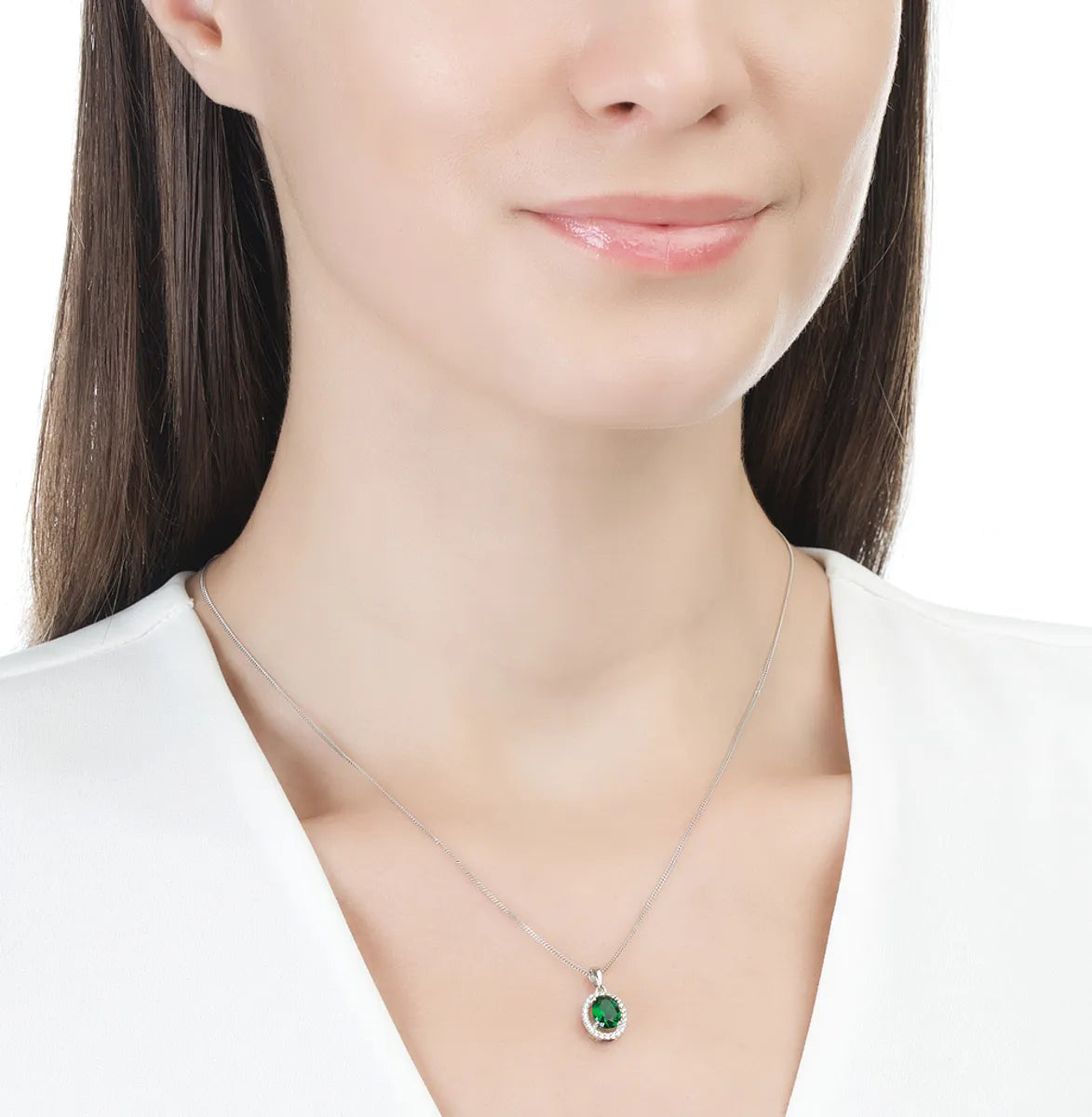Elegant Geometric Round Oval Sterling Silver Earrings & Necklace Set | White Gold Plated | Glass Inlay Jewelry Set
