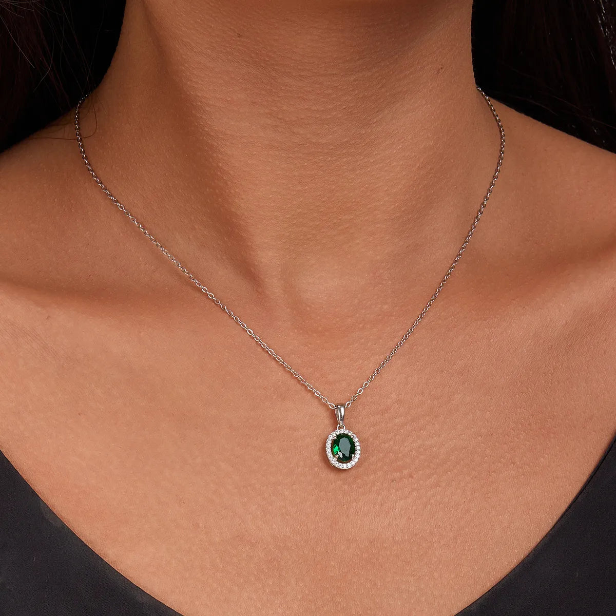 Elegant Geometric Round Oval Sterling Silver Earrings & Necklace Set | White Gold Plated | Glass Inlay Jewelry Set