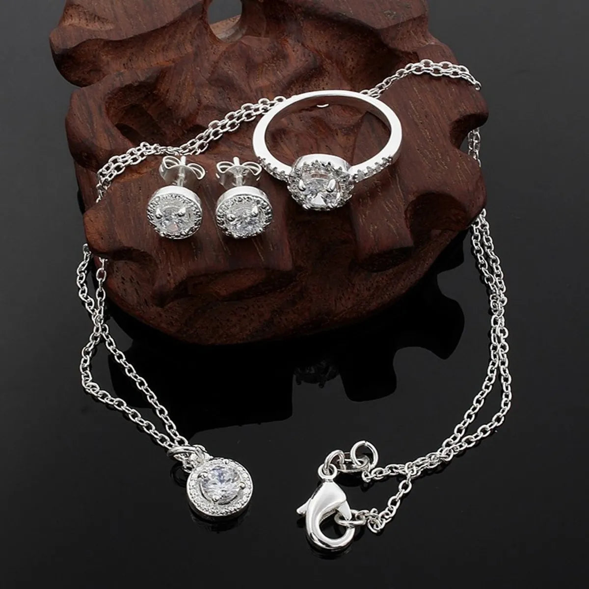 Fairy Style Copper Inlay Zircon Jewelry Set - Elegant & Shiny Design
