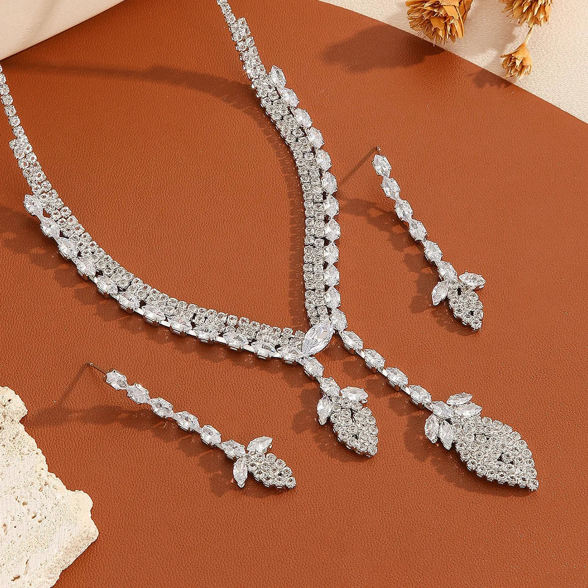 Copper Inlay Geometric Zircon Jewelry Set for Weddings & Cocktail Parties - Glamorous & Luxurious Design