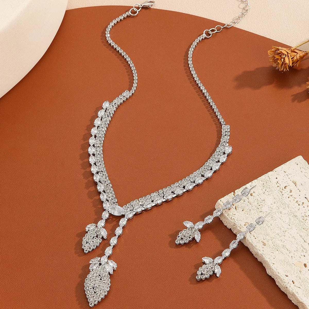 Copper Inlay Geometric Zircon Jewelry Set for Weddings & Cocktail Parties - Glamorous & Luxurious Design