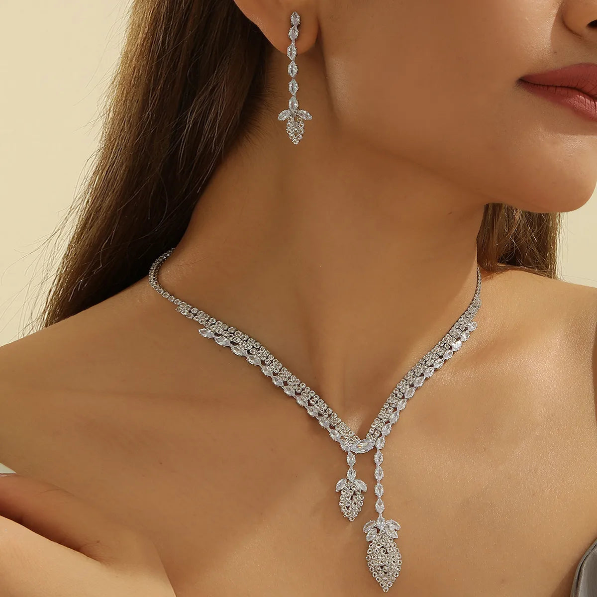Copper Inlay Geometric Zircon Jewelry Set for Weddings & Cocktail Parties - Glamorous & Luxurious Design
