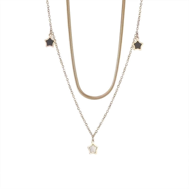 Star Charm Titanium Steel Layered Necklace & Bracelet Set – Enamel Accents