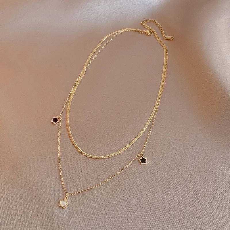 Star Charm Titanium Steel Layered Necklace & Bracelet Set – Enamel Accents