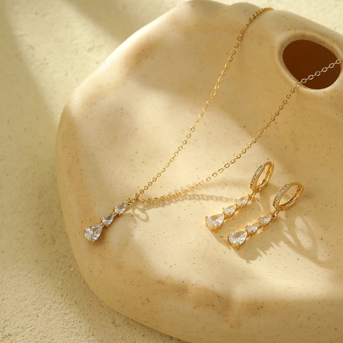 Elegant Water Drop Zircon Jewelry Set – Gold-Plated Copper – SKU SETDIY53
