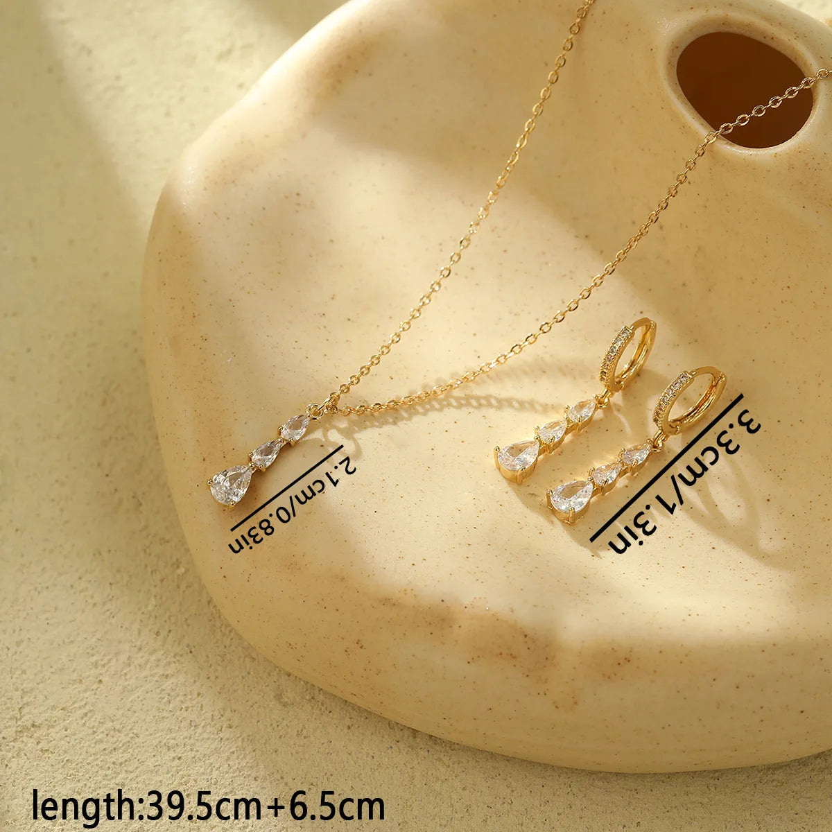 Elegant Water Drop Zircon Jewelry Set – Gold-Plated Copper – SKU SETDIY53