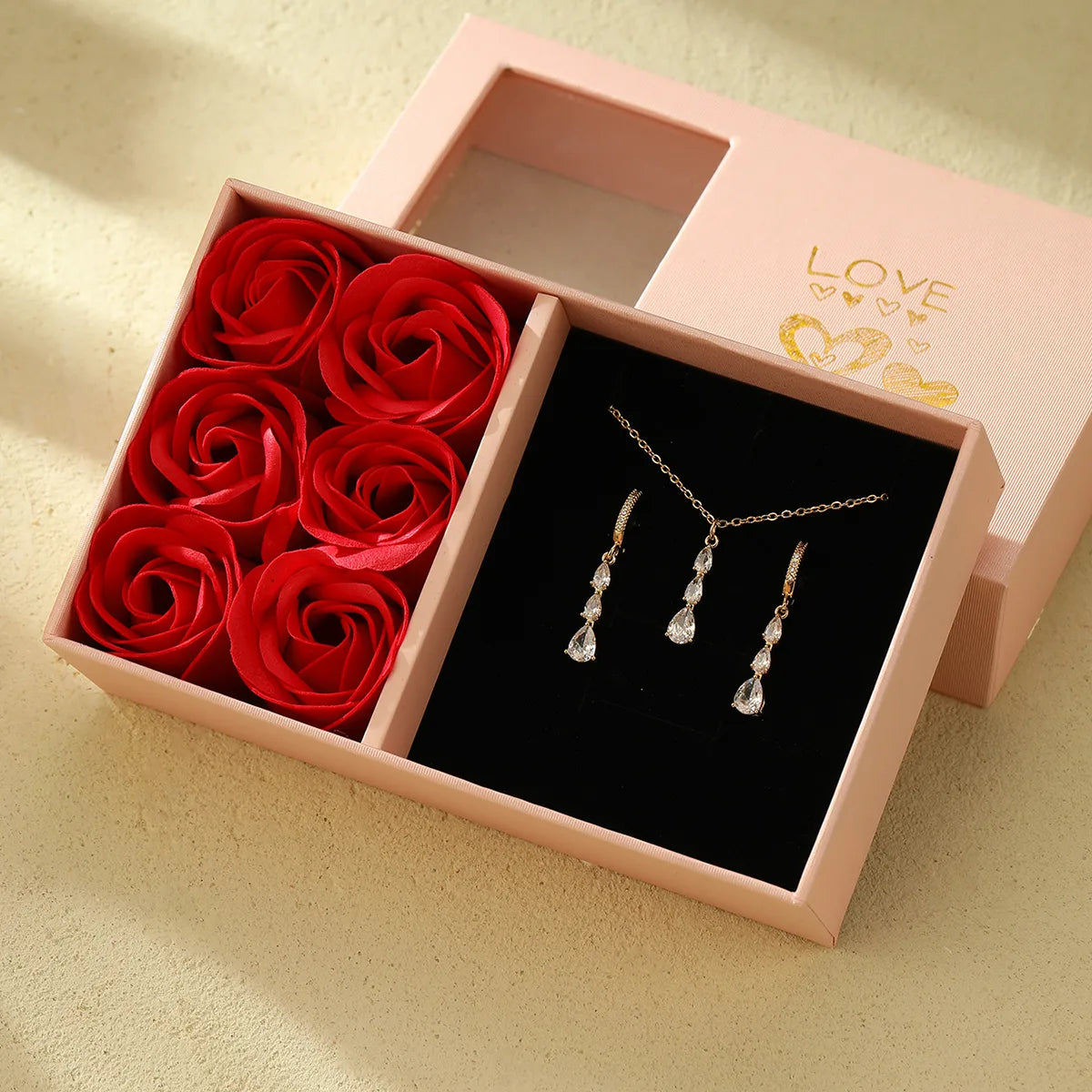 Elegant Water Drop Zircon Jewelry Set – Gold-Plated Copper – SKU SETDIY53