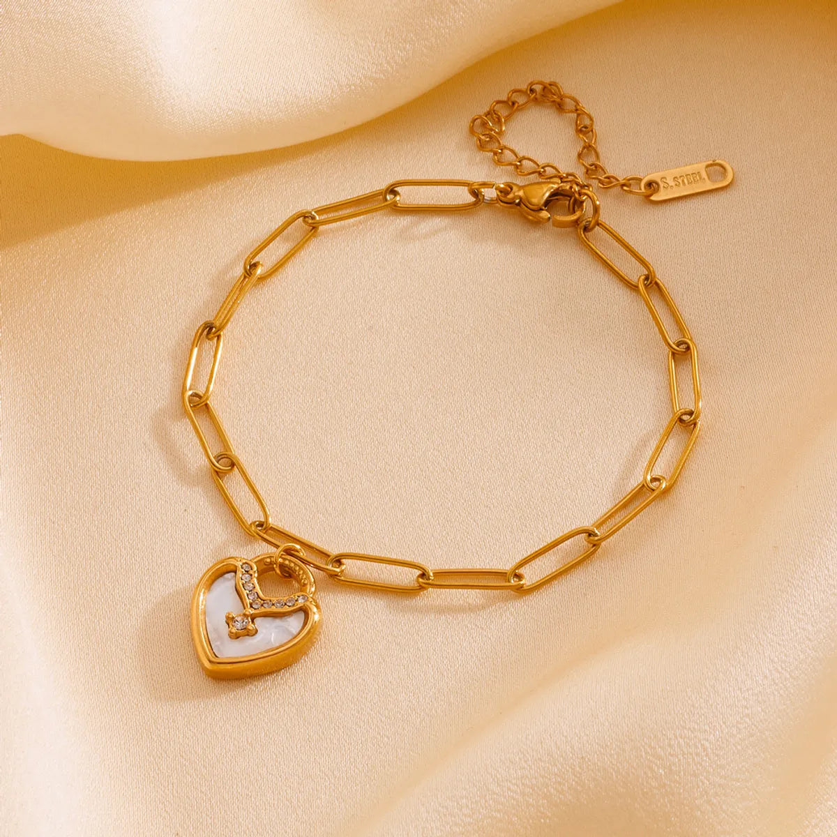 Sweet & Simple Heart-Shaped 18K Gold-Plated Jewelry Set with Acrylic & Rhinestones | Titanium Steel Bracelet, Earrings & Necklace