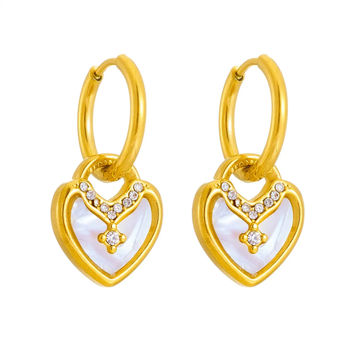Sweet & Simple Heart-Shaped 18K Gold-Plated Jewelry Set with Acrylic & Rhinestones | Titanium Steel Bracelet, Earrings & Necklace