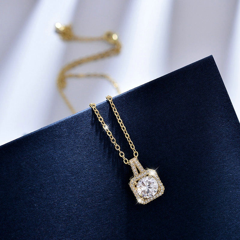 Elegant Square Titanium Steel Zircon Earrings & Necklace Set – Women's Jewelry
