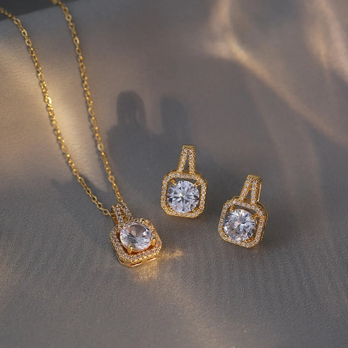 Elegant Square Titanium Steel Zircon Earrings & Necklace Set – Women's Jewelry